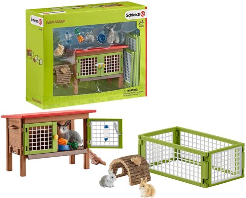 Farm World 42420 Rabbit Hutch and Bunny Playpen Set Schleich 72734