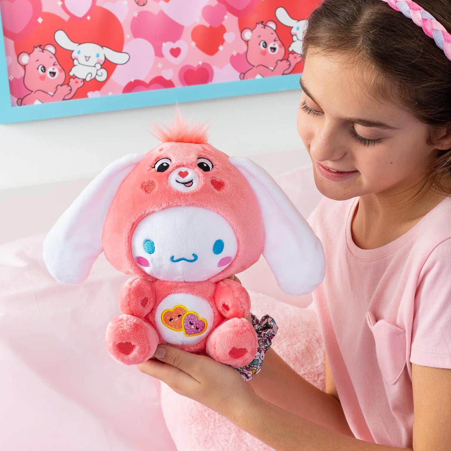 Care Bears - Cinnamoroll Dressed As Love-a-Lot Bear 8" Fun-Size Plush, Pink 7024