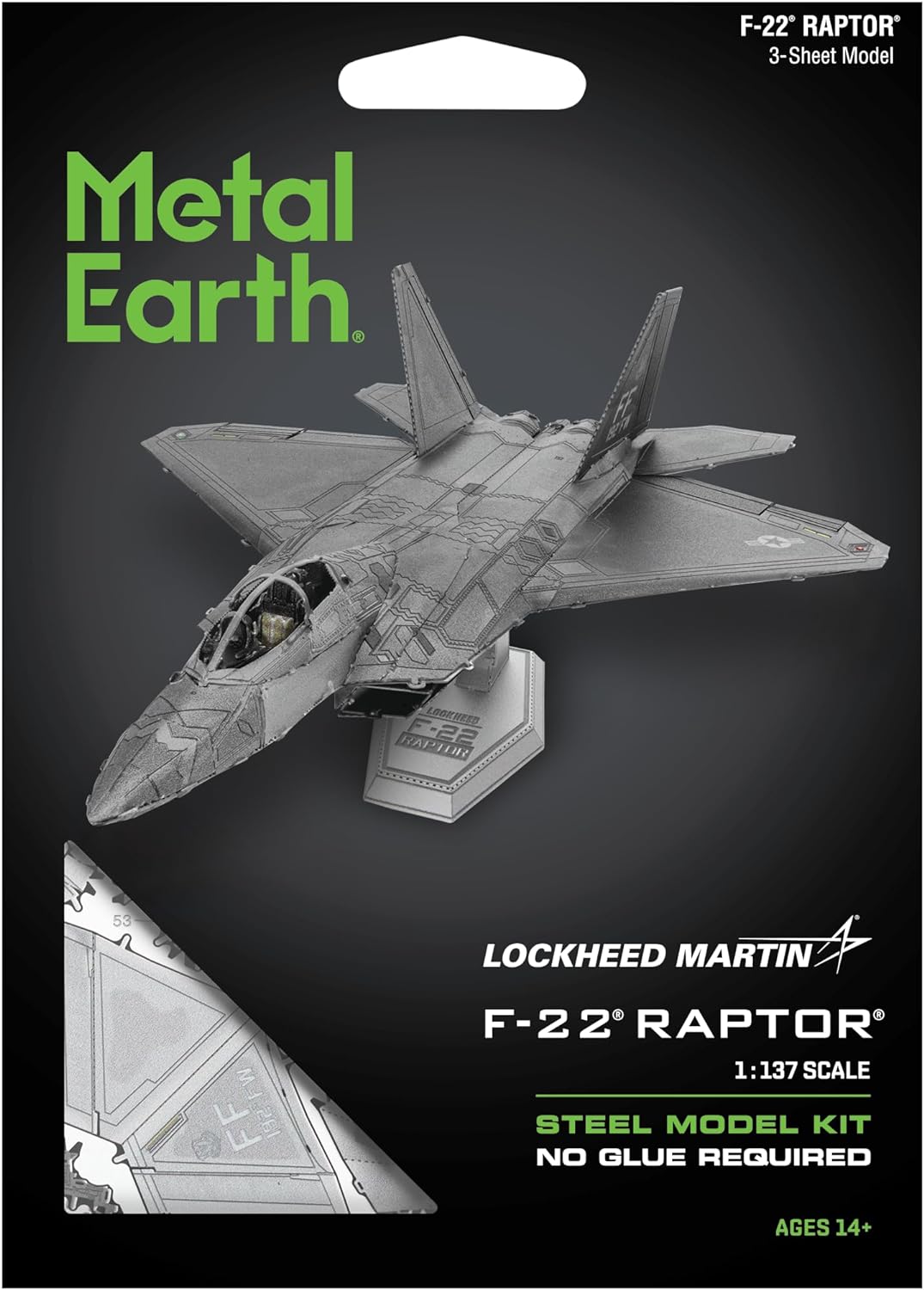 Metal Earth Lockheed Martin F-22 Raptor Color 3D Laser Cut Model + Tweezer 00160