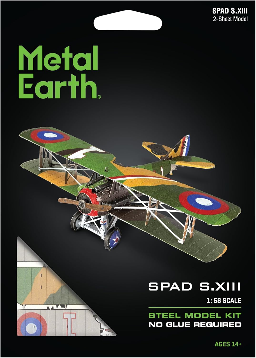 Metal Earth Color Spad S.XIII Biplane 3D Metal Model + Tweezers 00245