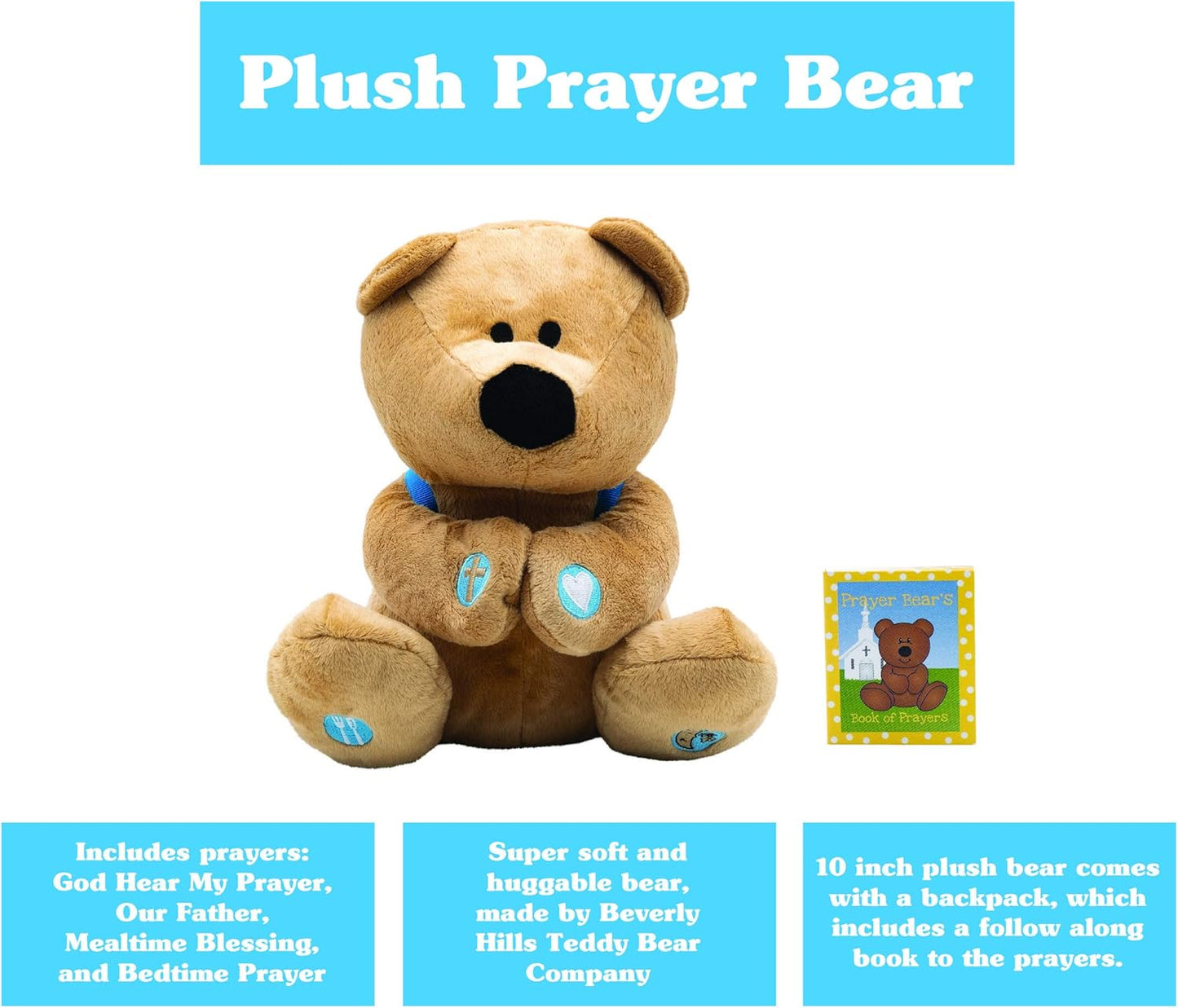 BibleToys Prayer Bear Plush Animal with Prayer Book and Backpack 69696