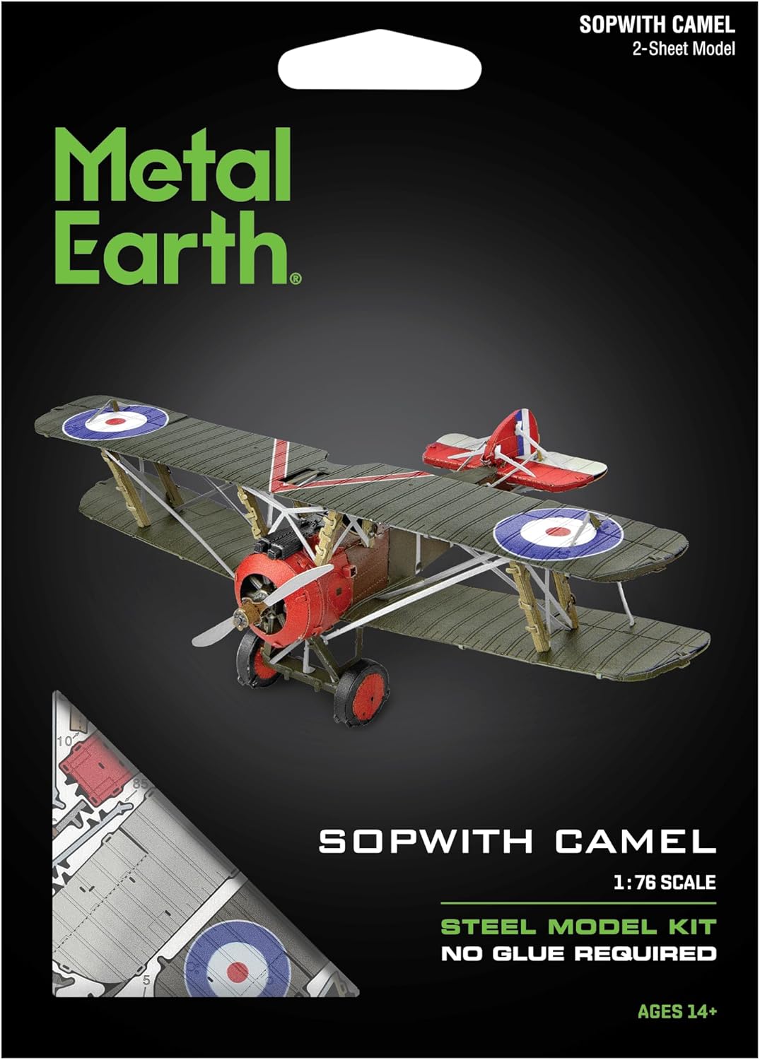 Metal Earth Color Sopwith Camel Biplane 3D Metal Model + Tweezers 00238